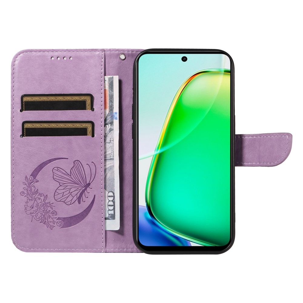 Virágos pillangó könyvtáska Vivo Y28-hoz - világos lila