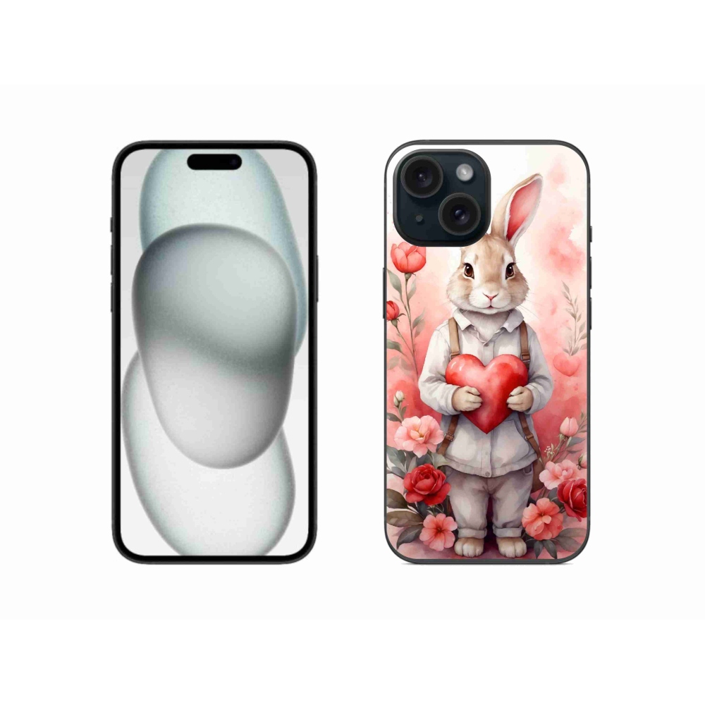 Gél borítás mmCase iPhone 15 készülékhez - nyúl szívvel
