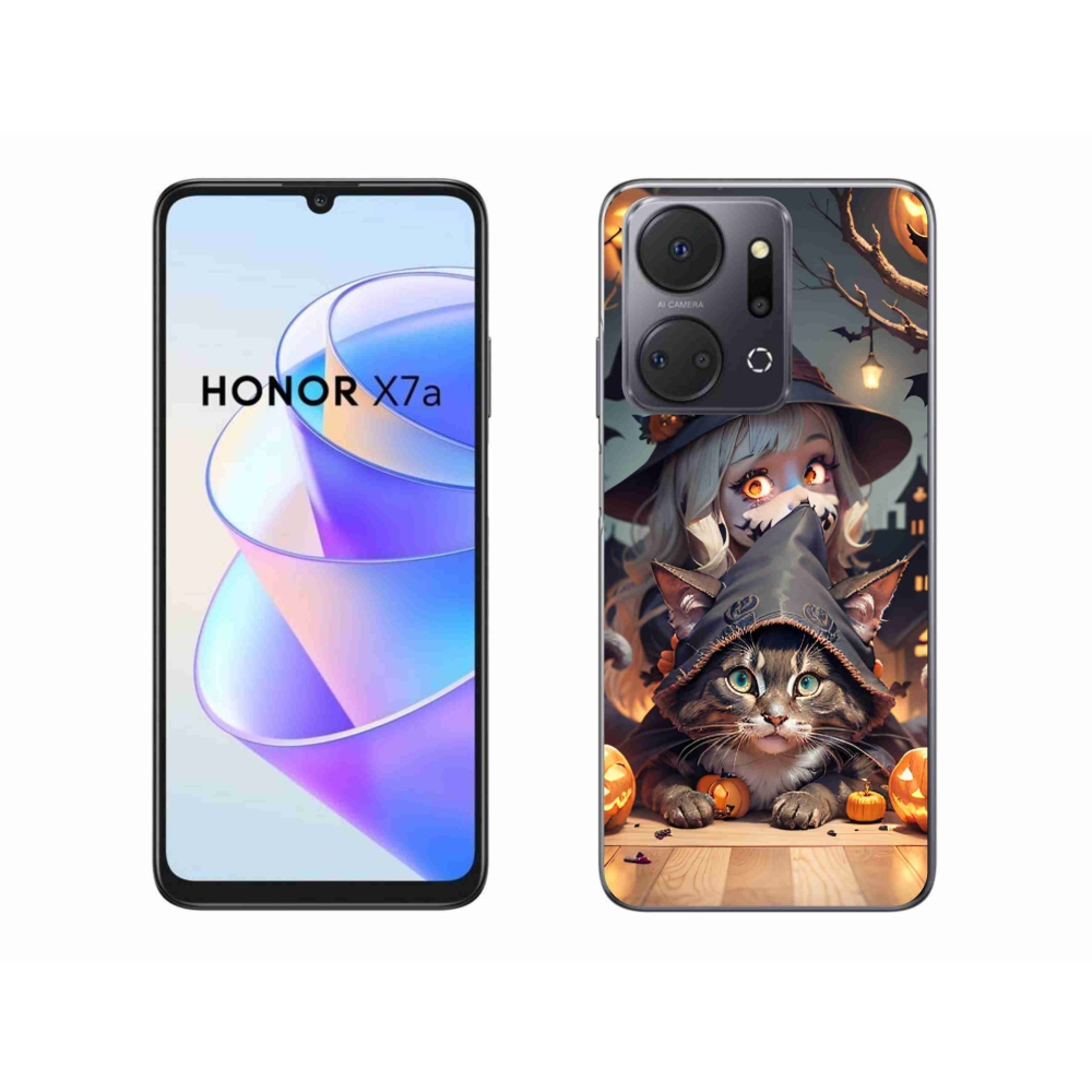 Zselés borítás mmCase a Honor X7a számára - boszorkány macskával