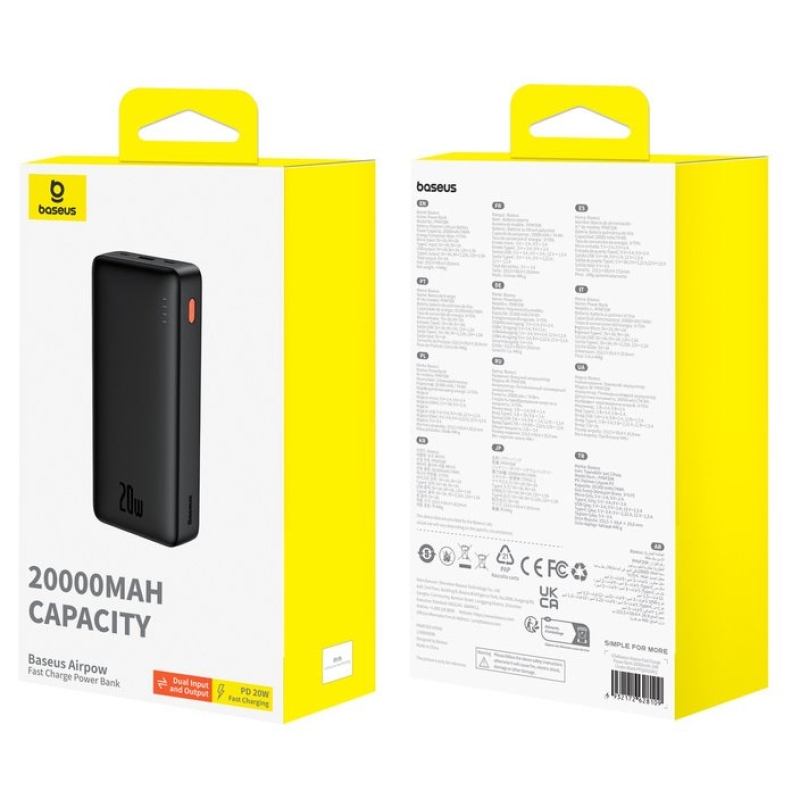 Baseus Airpow 20W gyorstöltős külső akkumulátor 20000mAh fekete