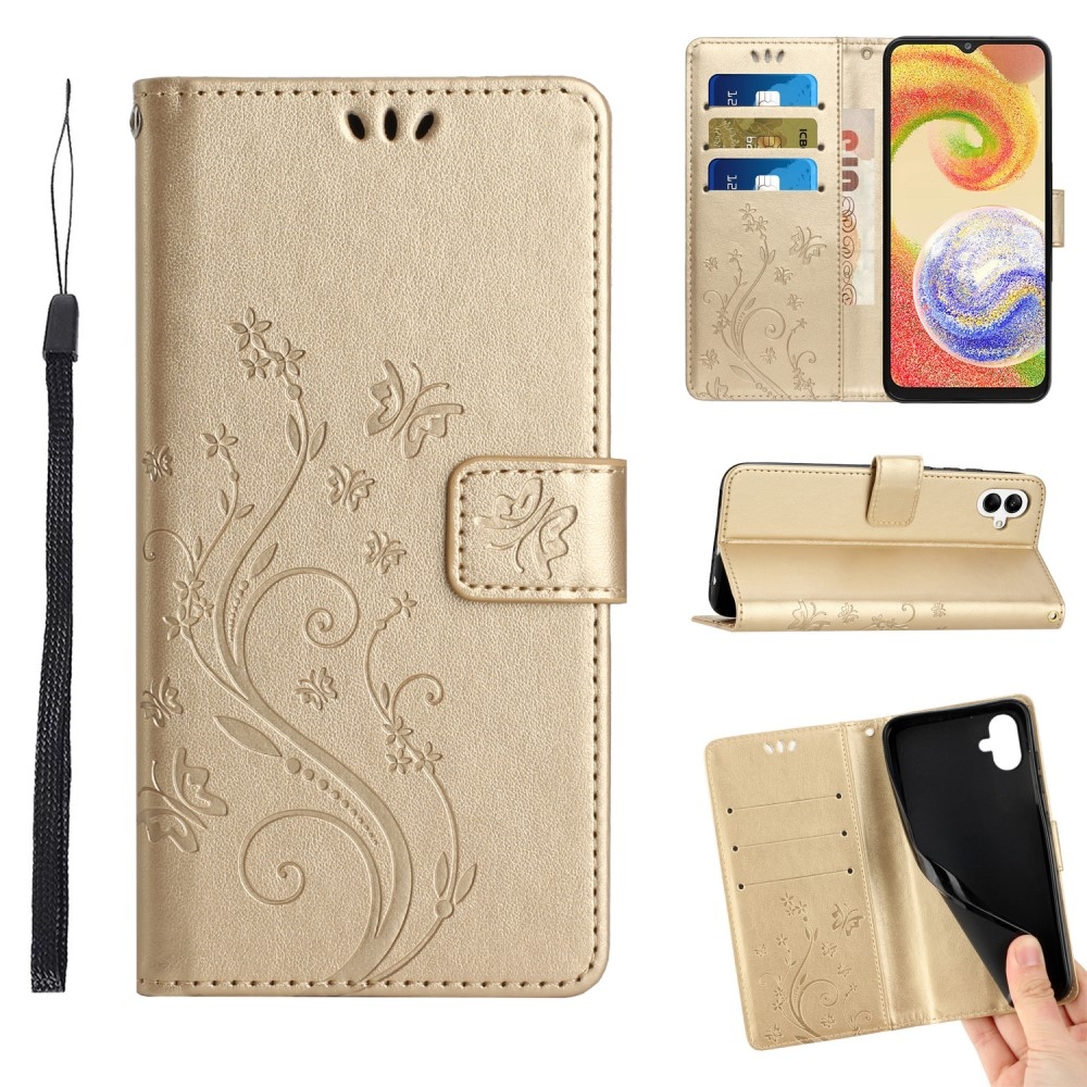 Virágok könyv tok Samsung Galaxy A06 4G-hez - arany színű