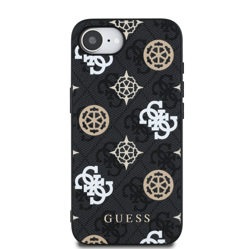 Guess PU 4G Peony MagSafe hátlap iPhone 16e/17e fekete iPhone 16e/17e számára