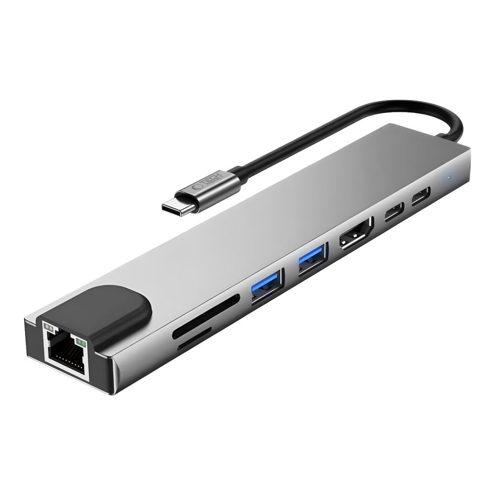 Tech-Protect HB09 USB-C adapter 8 az 1-ben HDMI, USB, RJ45 és kártyaolvasóval