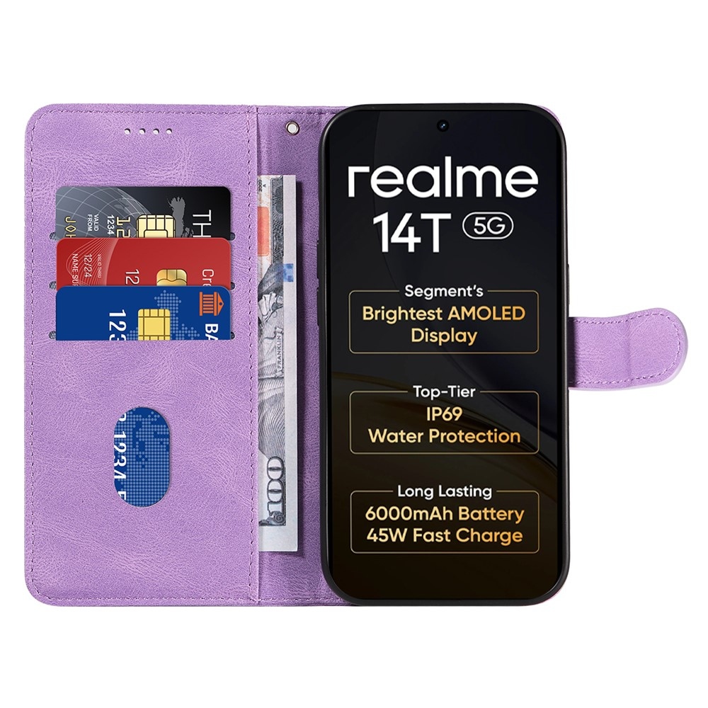 Ívelt könyvtáska a Realme 14 5G/14T 5G számára - lila