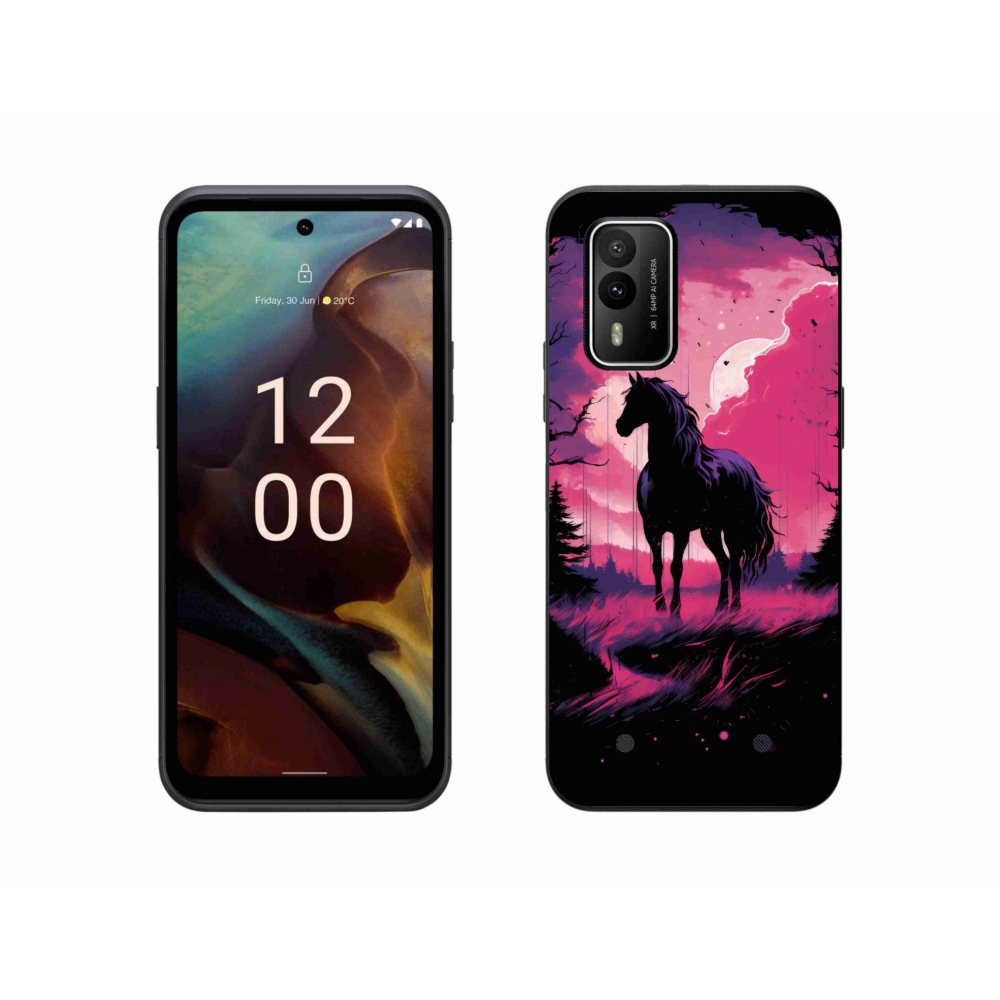 Zselés borítás mmCase a Nokia XR21 készülékhez - fekete rajzfilmes ló 1