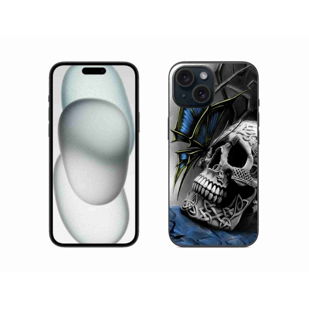 Zselés borítás mmCase iPhone 15 készülékhez - pillangó és koponya