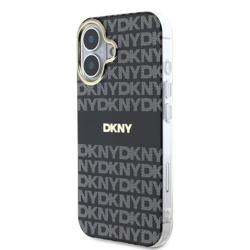 DKNY PC/TPU ismétlődő mintás tonális csíkos Magsafe hátlap iPhone 16-hoz Fekete