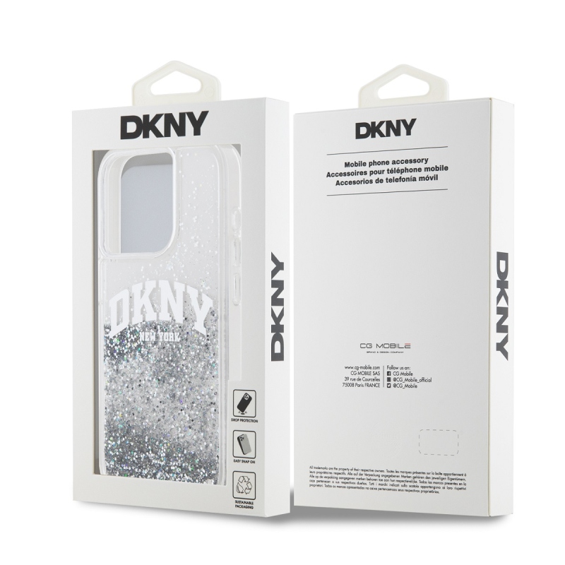 DKNY Liquid Glitter Arch Logo hátlap iPhone 14 Pro-hoz átlátszó