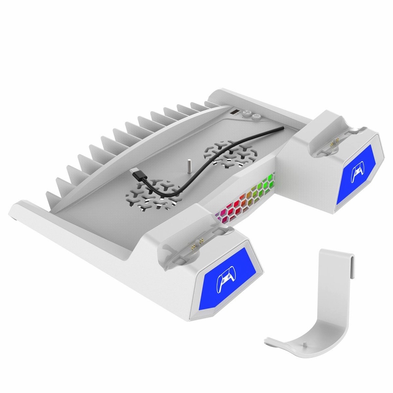 iPega P5S023 Többfunkciós újratölthető RGB állvány hűtéssel PS5/PS5 Slim fehér színhez