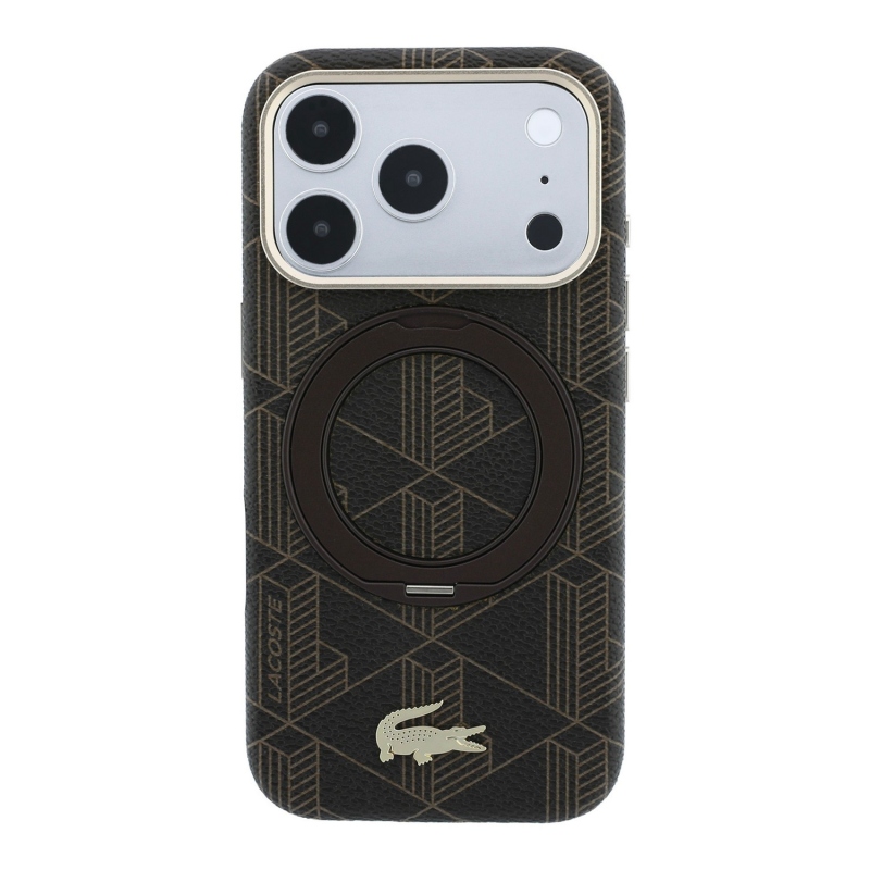 Lacoste PVC Semi Wrap Blend Ring Stand MagSafe hátsó tok iPhone 18 Pro-hoz, világos arany színben