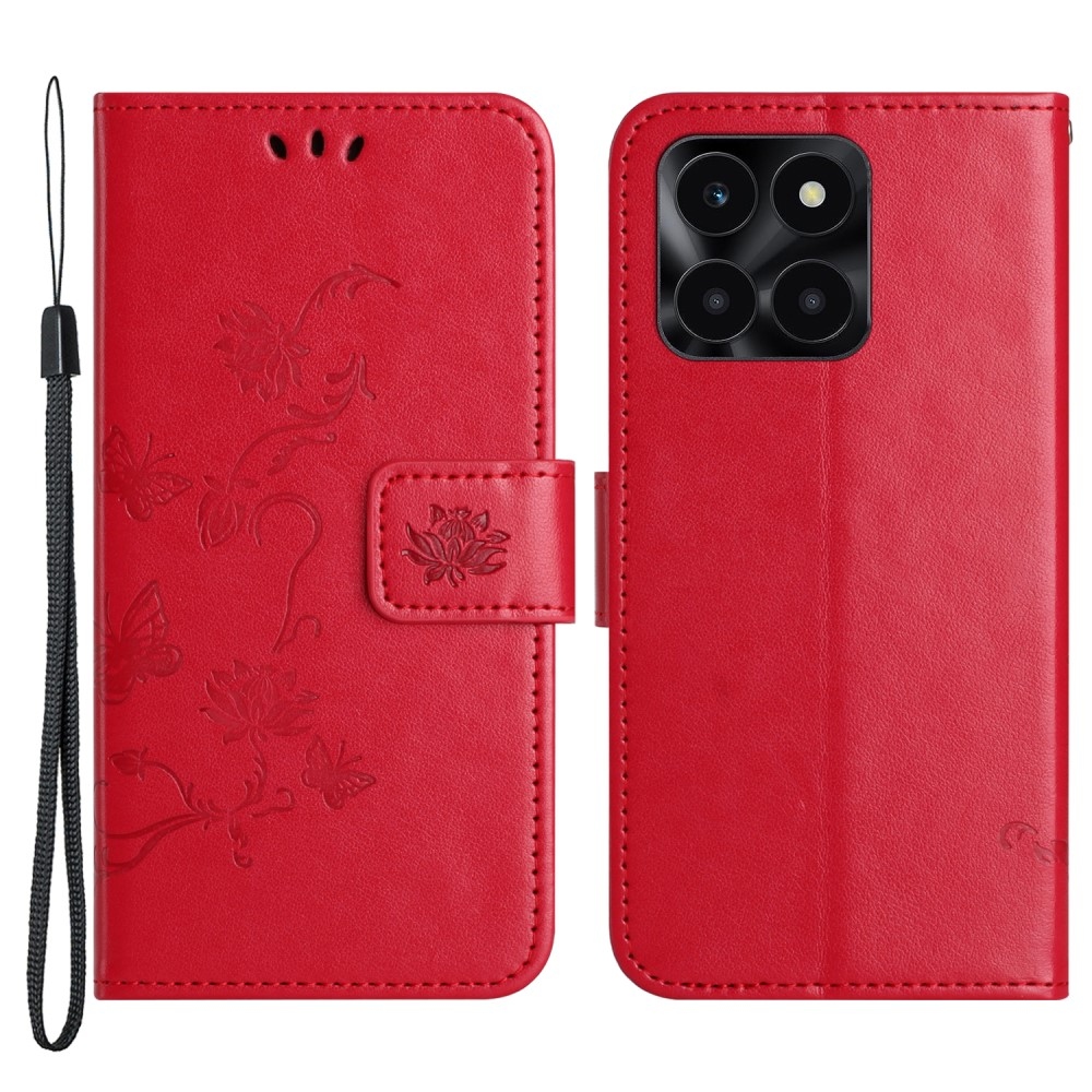 Virágos könyvtáska a Honor X6a készülékhez - piros