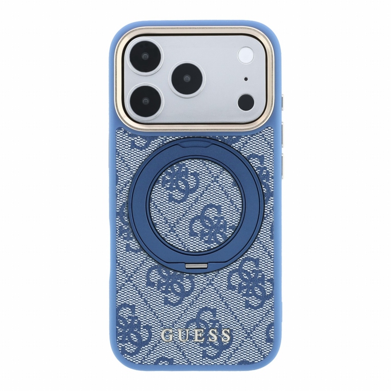 Guess PU 4G Ring Stand MagSafe hátsó tok iPhone 18 Pro Max-hoz, kék
