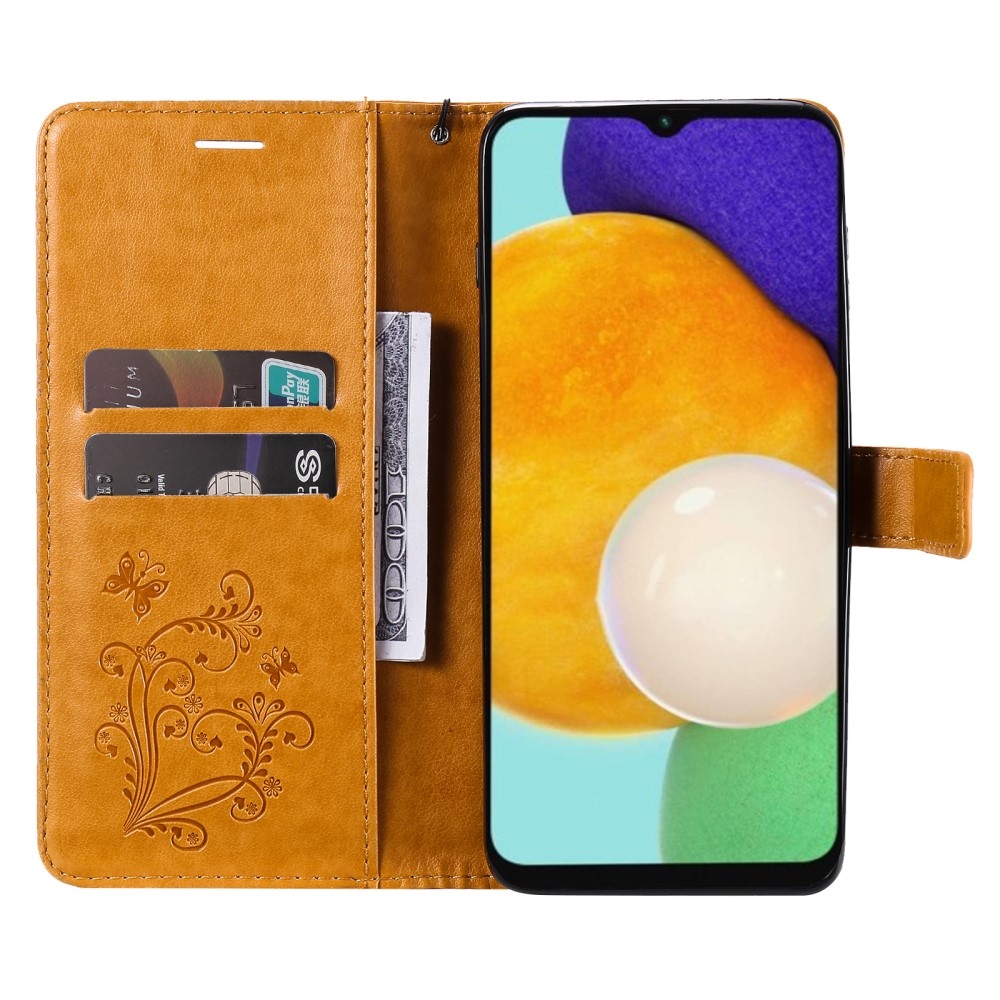 Nagy Buttefly könyv tok Samsung Galaxy A13 5G/A04s készülékhez - sárga