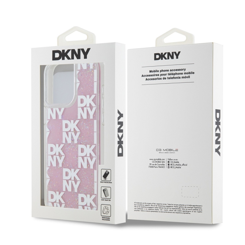 DKNY Liquid Glitter Checkered Pattern hátlapi borító iPhone 15 Pro Max rózsaszínhez