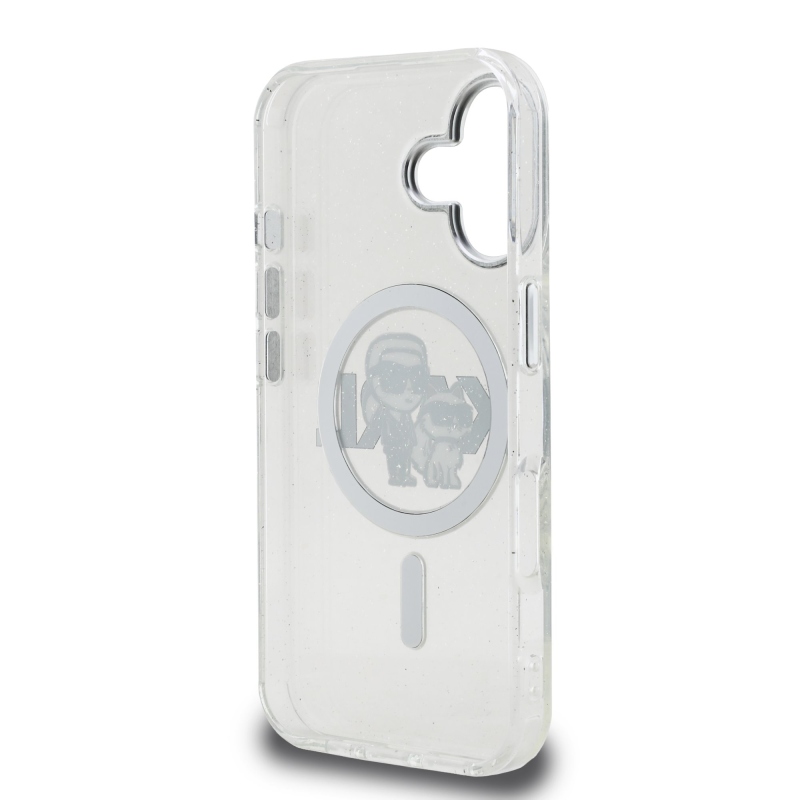 Karl Lagerfeld IML Glitter Karl és Choupette Sketch MagSafe hátlap iPhone 16-hoz Átlátszó
