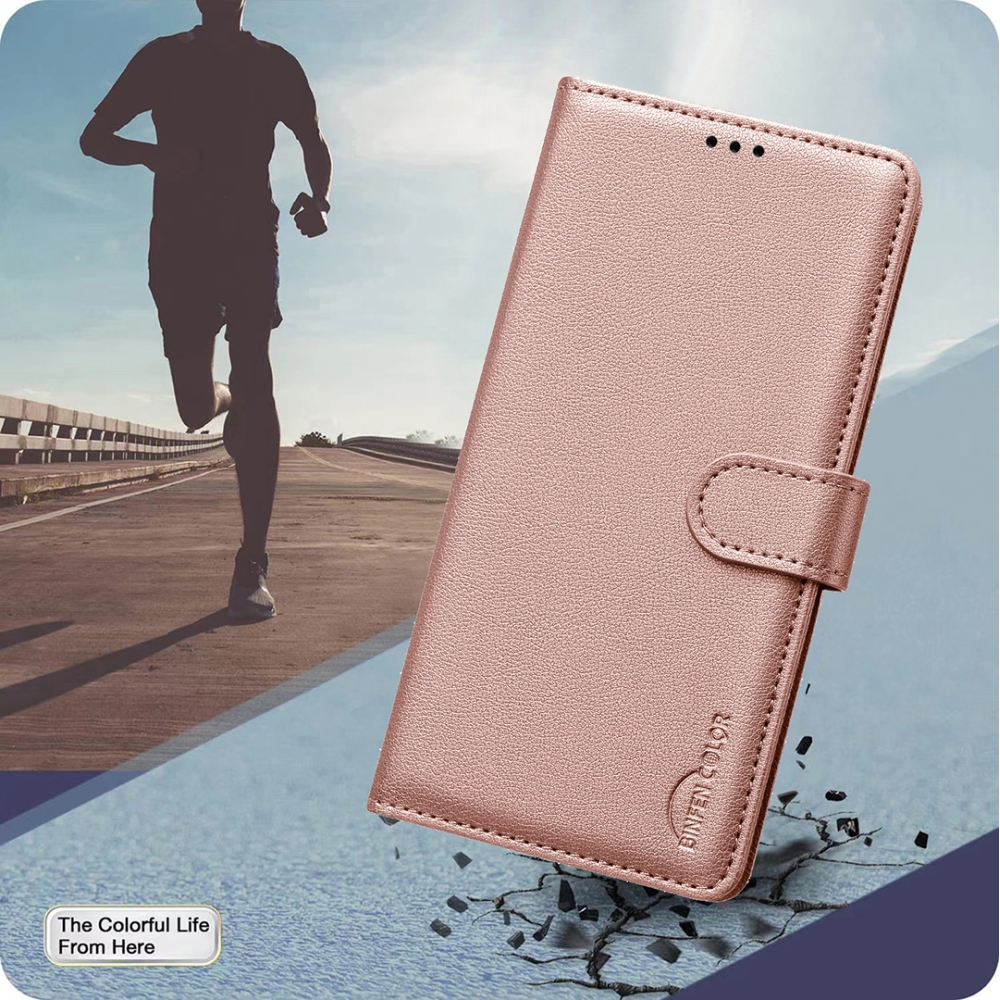 BINFEN könyv tok Xiaomi Redmi 15 5G (169mm) - rózsa arany