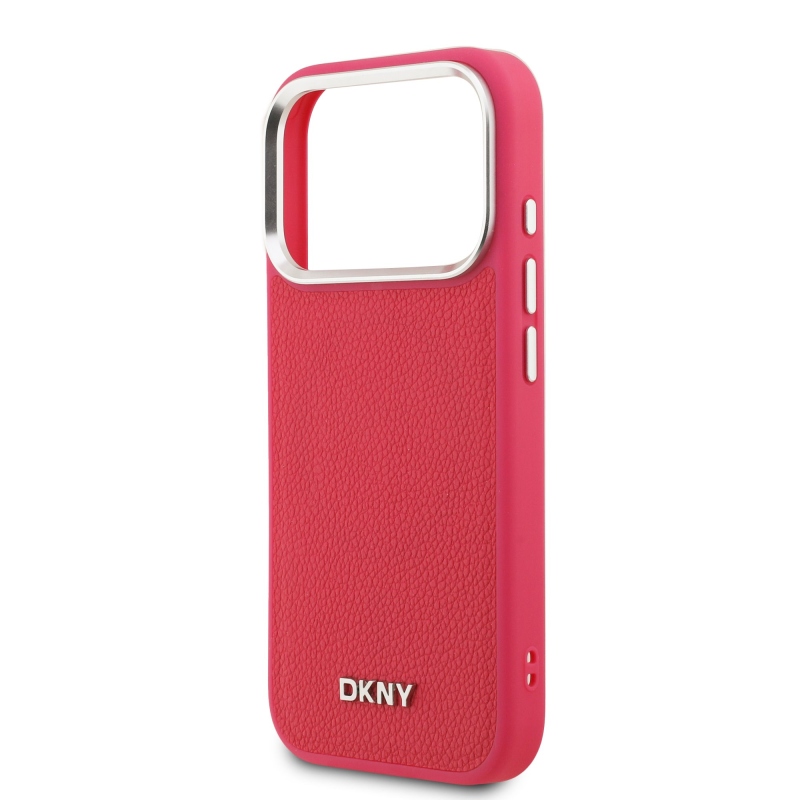 DKNY PU bőr fém logós csuklólánc MagSafe hátlap iPhone 17 Pro rózsaszínhez