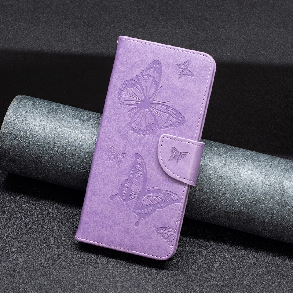 Pillangó könyvtáska iPhone 16 Pro készülékhez - világos lila