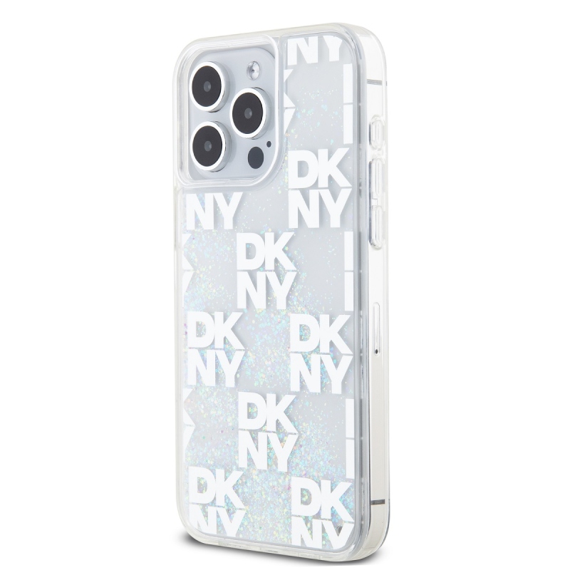 DKNY Liquid Glitter Checkered Pattern hátlapi borító iPhone 15 Pro Max-hoz Átlátszó