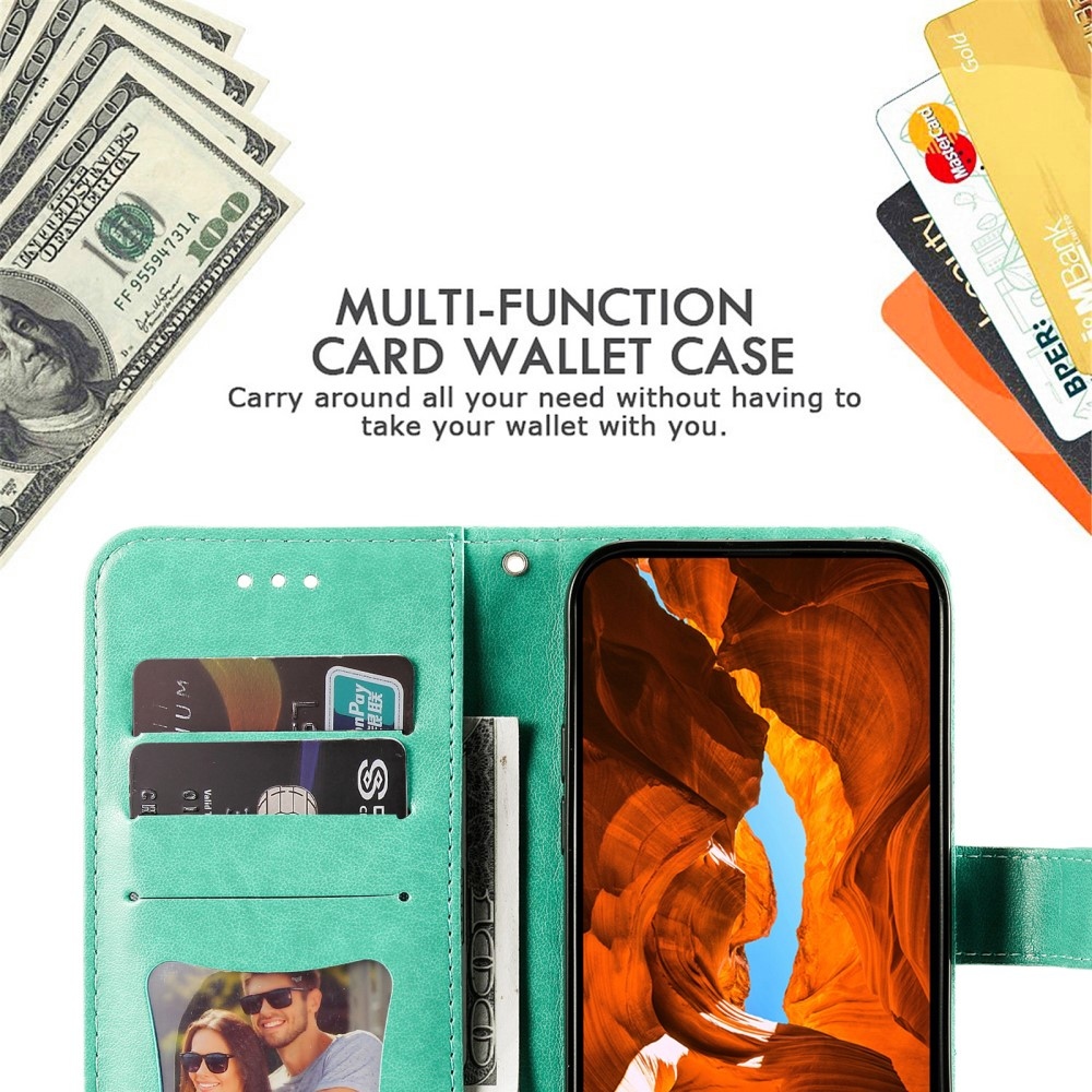 Virágos könyv tok a Xiaomi Redmi Note 14-hez - teal színű