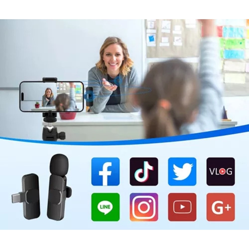 K1 vezeték nélküli csíptetős mikrofon zajcsökkentővel, USB-C, 2 db