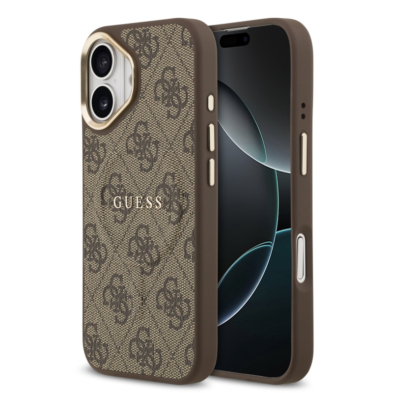 Guess PU bőr 4G aranykeret MagSafe hátlap iPhone 17 barna 17 barna