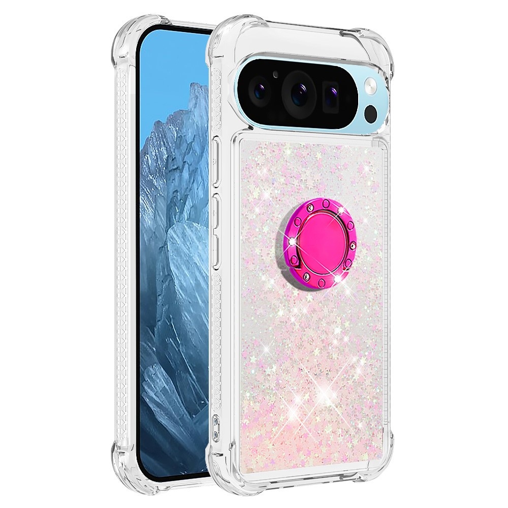 Glitt homokóra zselés tok ujjgyűrűvel a Google Pixel 10 számára - rózsaszín/csillagok