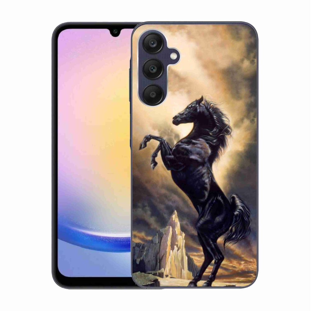 Zselés borítás mmCase Samsung Galaxy A25 5G - fekete rajzfilm lóhoz
