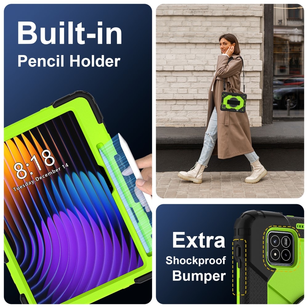 Strapabíró huzat kéztartóval és vállpánttal Xiaomi Pad 7/7 Pro-hoz - fekete/zöld