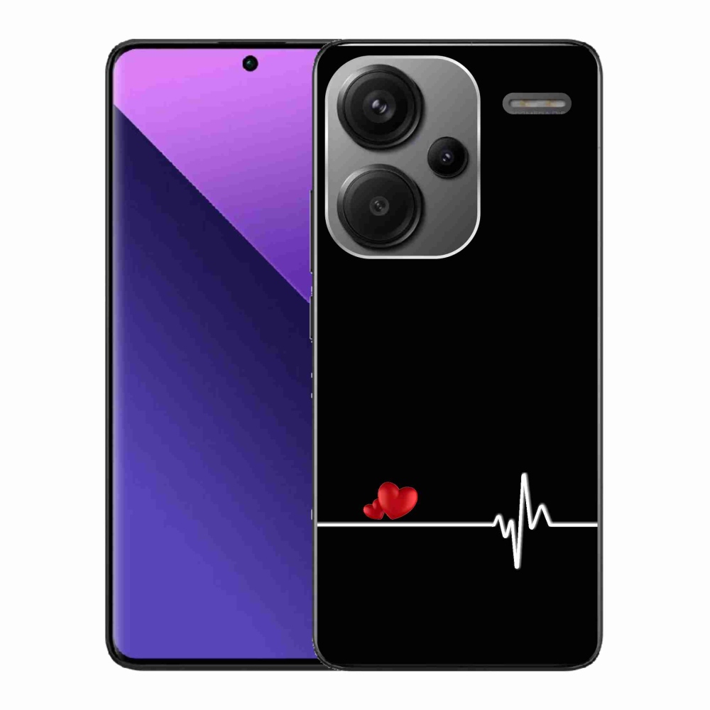 Gél borítás mmCase a Xiaomi Redmi Note 13 Pro+ 5G számára - szív és szívverés fekete háttérrel