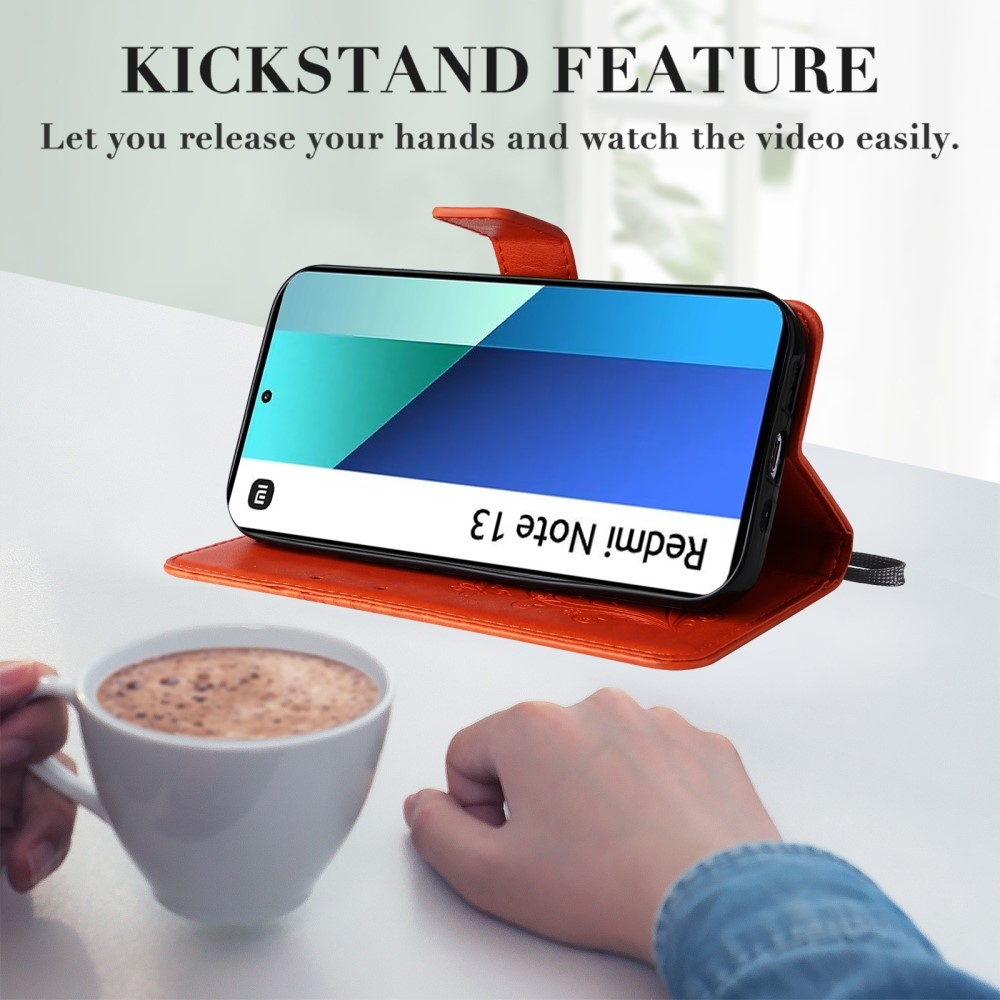 Nagy pillangó könyv tok a Xiaomi Redmi Note 13-hoz - narancssárga