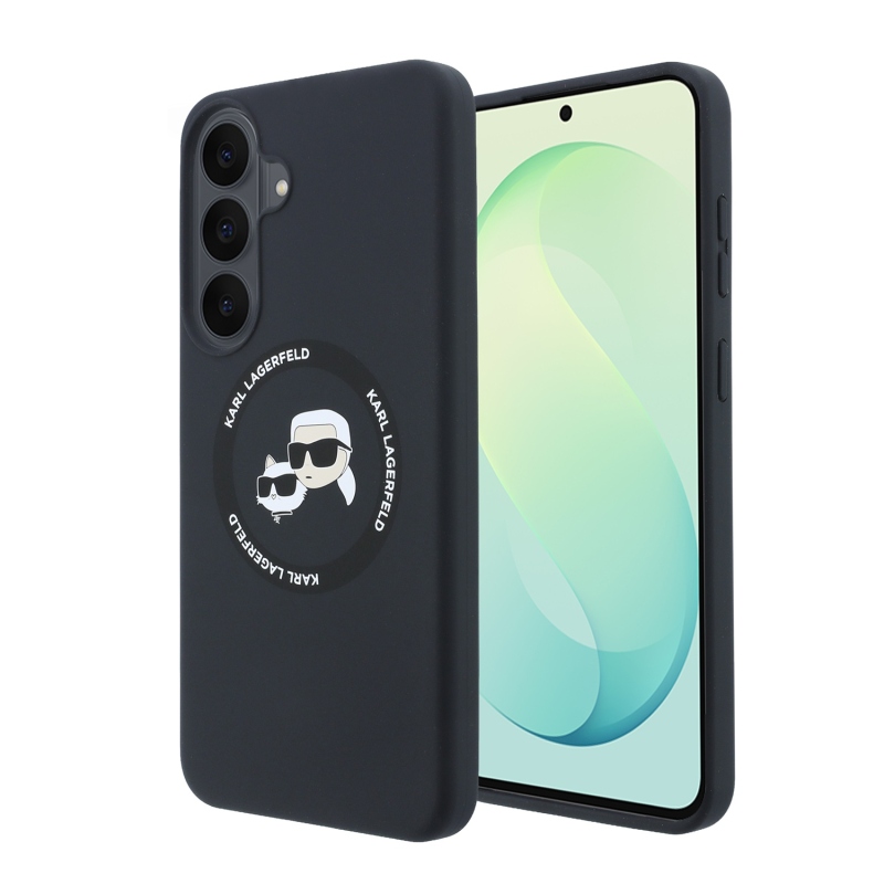 Karl Lagerfeld folyékony szilikon, kétoldalas, mágneses hátlap a Samsung Galaxy S26 FE-hez, fekete