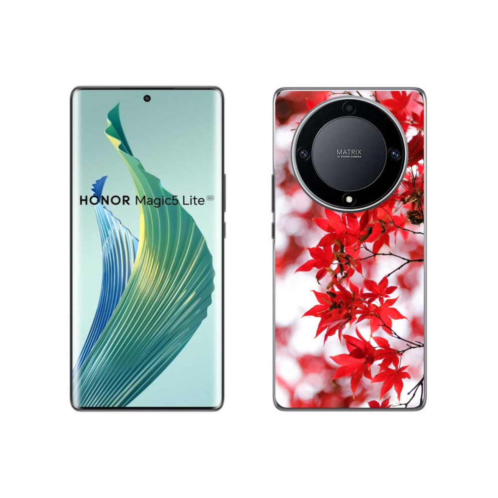 Zselés borítás mmCase a Honor Magic 5 Lite 5G számára - piros levelek