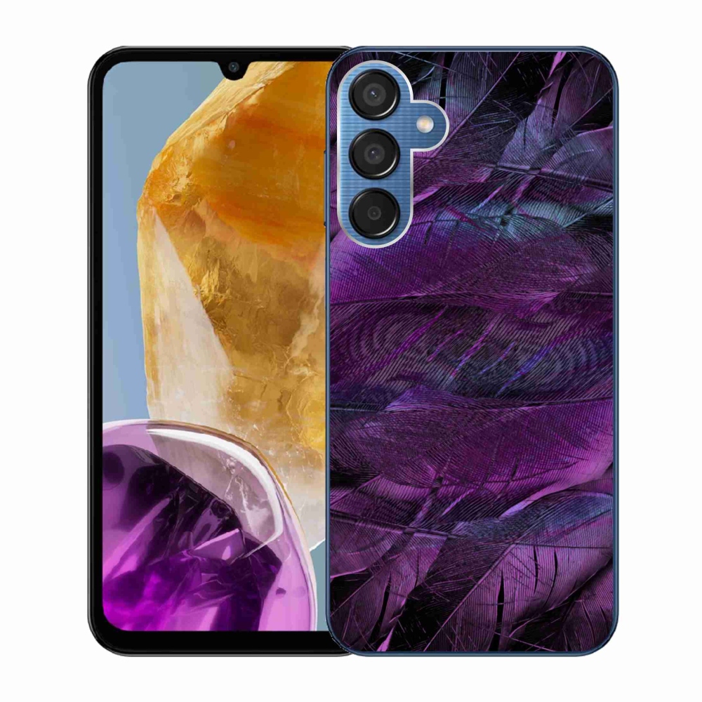 Zselés borítás mmCase Samsung Galaxy M15 5G - lila tollakhoz