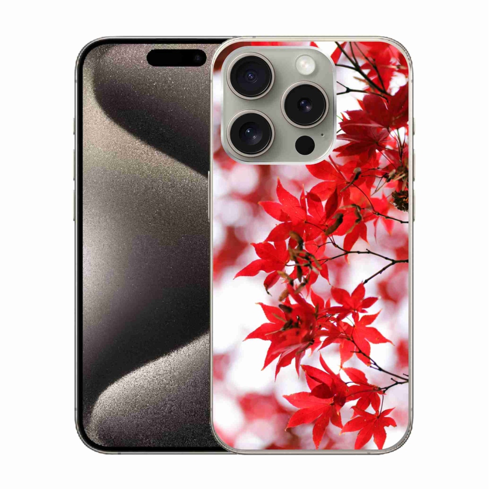 Zselés borítás mmCase iPhone 15 Pro készülékhez - piros levelek