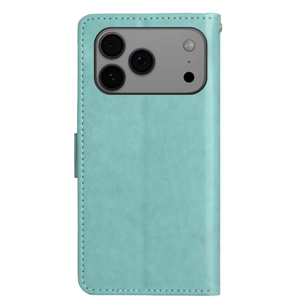 Virágok könyvtáska iPhone 17 Pro Max készülékhez - teal színű