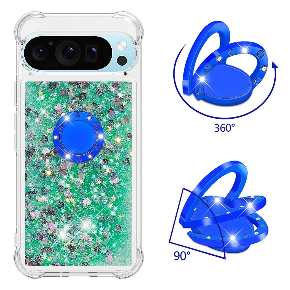 Glitt homokóra zselés tok ujjgyűrűvel a Google Pixel 10 számára - zöld/szív