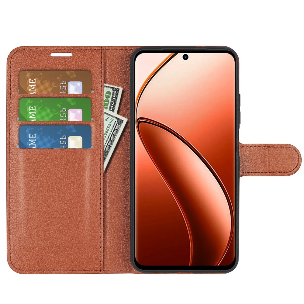 Litchi könyvtáska a Realme 12 Pro 5G/12 Pro+ 5G 12 Pro+ 5G készülékhez - barna