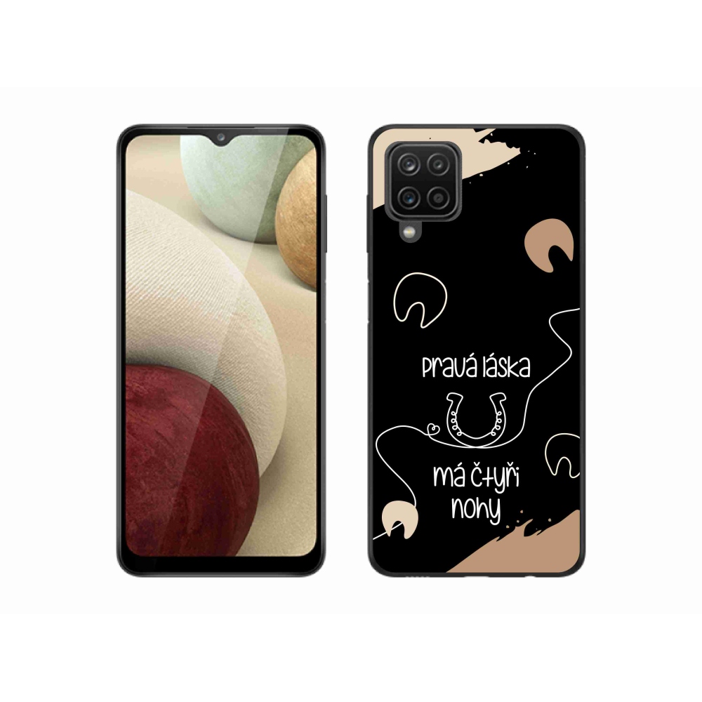 Gél borítás mmCase Samsung Galaxy A12 - ló motívum fekete háttérrel