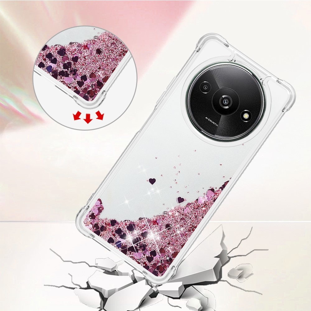 Glitter zselés homokóra hüvely Xiaomi Redmi A3-hoz - rózsaarany/szív