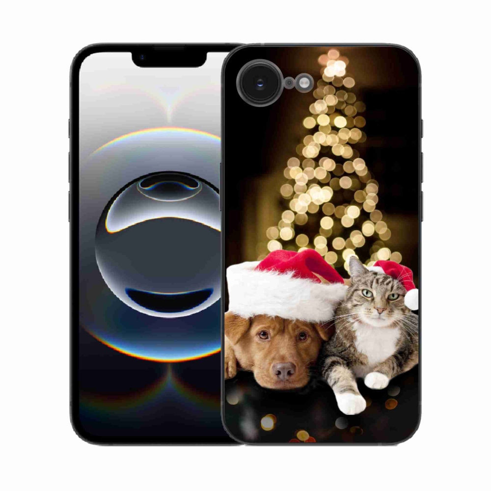 Gél borítás mmCase iPhone 16e készülékhez - Karácsonyi kutya és macska
