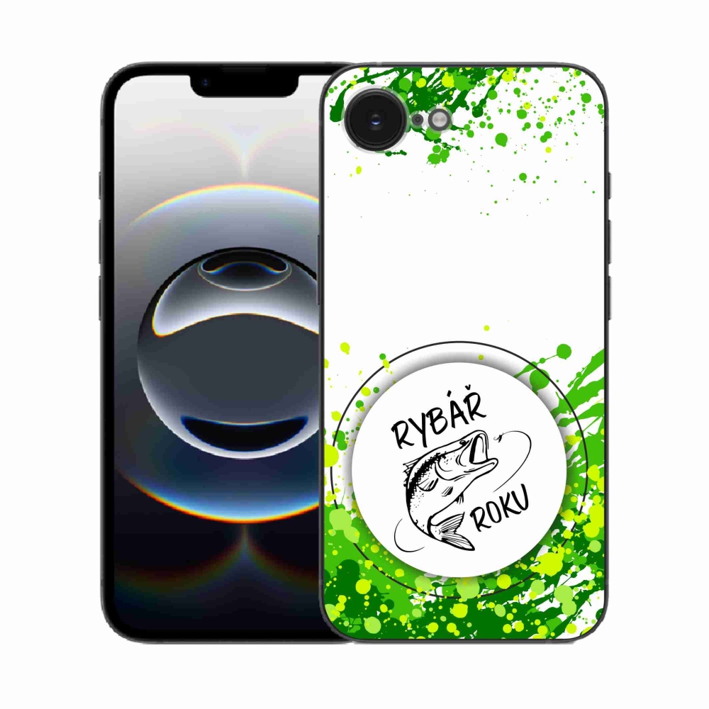 Zselés borító mmCase iPhone 16e készülékhez - Az év horgásza fehér háttérrel