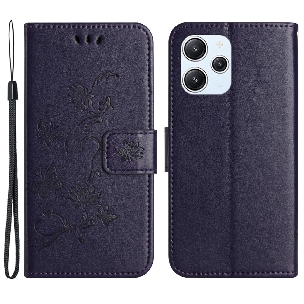 Virágos könyv tok Xiaomi Redmi 12 4G/5G - sötét lila