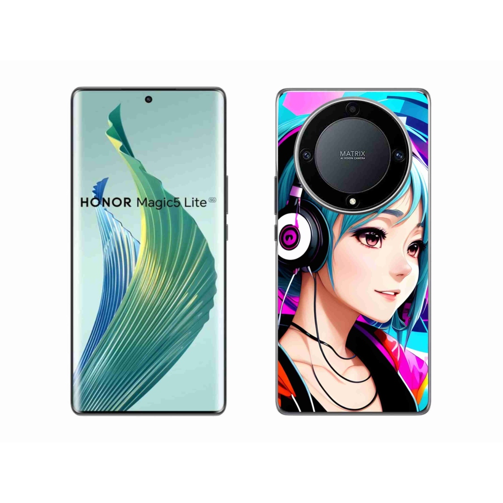 Gél borítás mmCase a Honor Magic 5 Lite 5G számára - lány fejhallgatóval