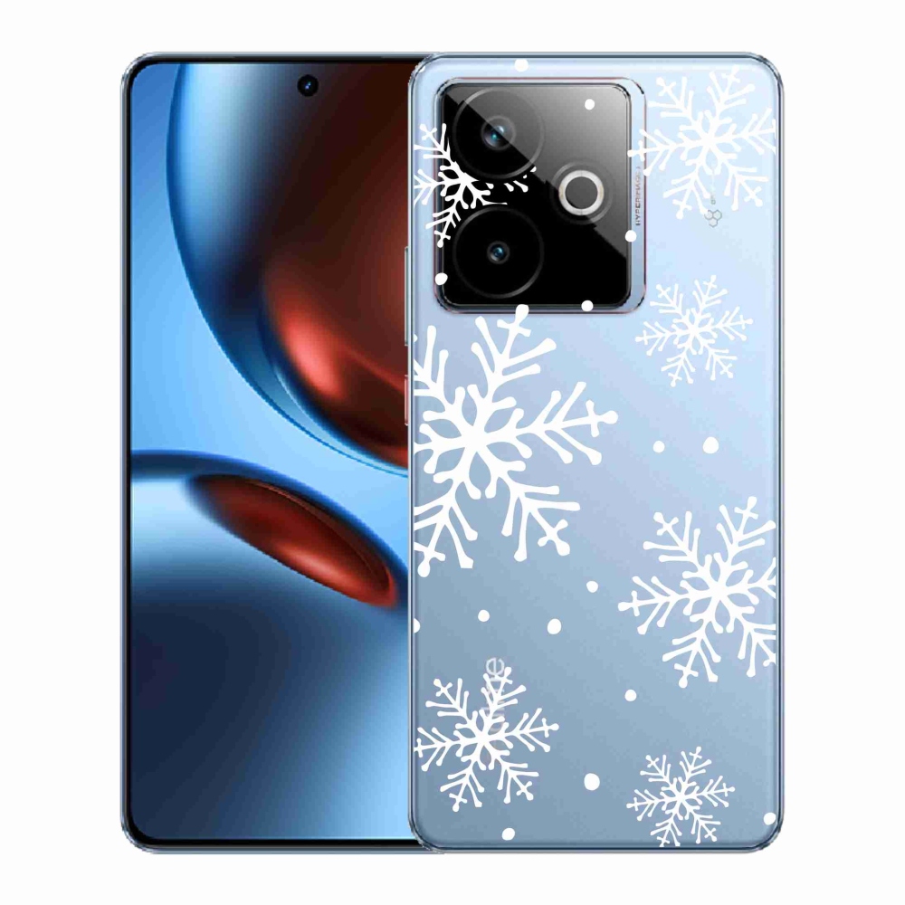 Rugalmas zselés tok mmCase képpel a Realme GT 7 5G/GT 7T 5G számára - fehér pelyhek átlátszó háttéren