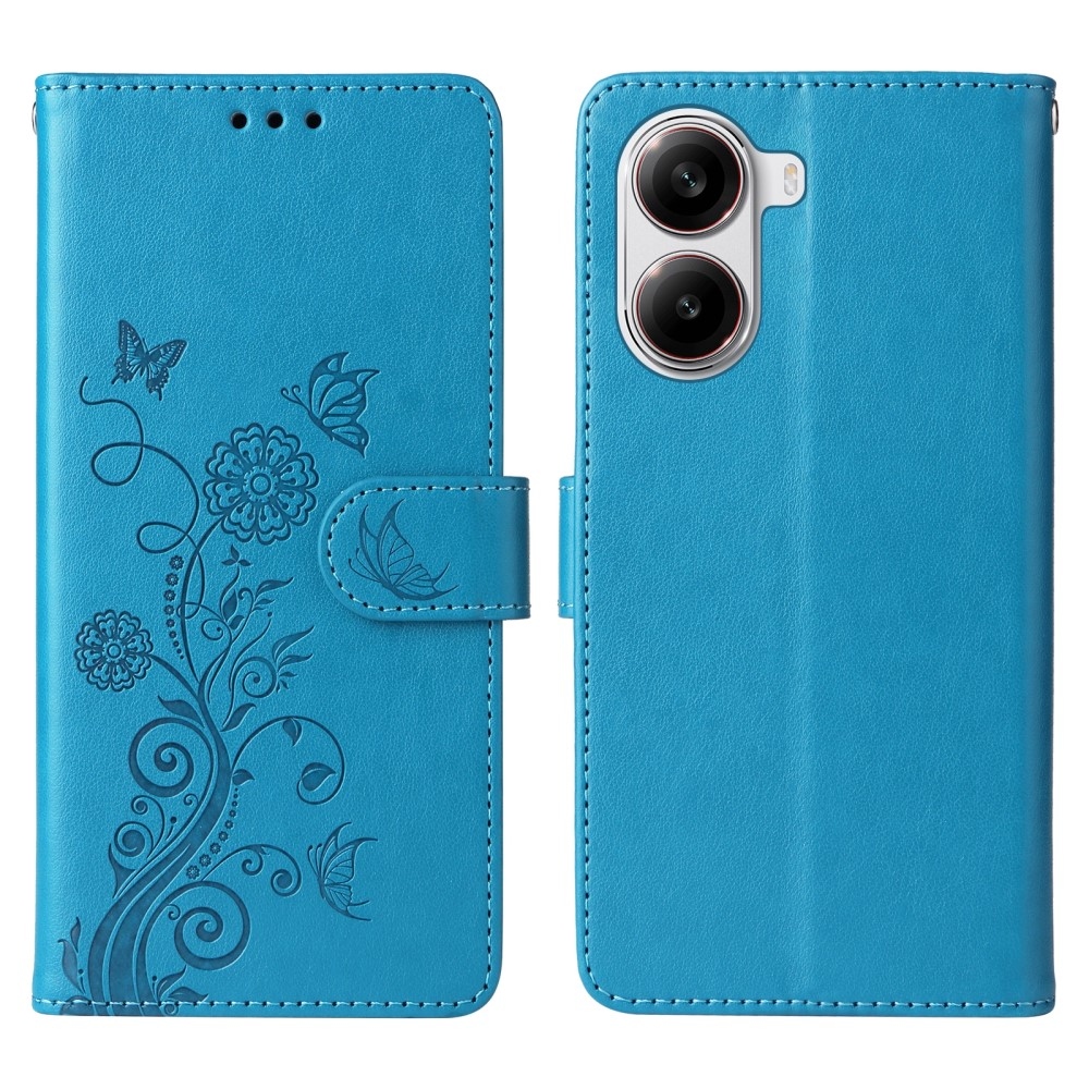 Virágos könyv tok a Xiaomi Poco X7 Pro 5G számára - kék