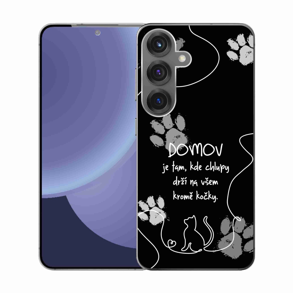 Gél borítás mmCase Samsung Galaxy S25 készülékhez - macska motívum fekete háttérrel