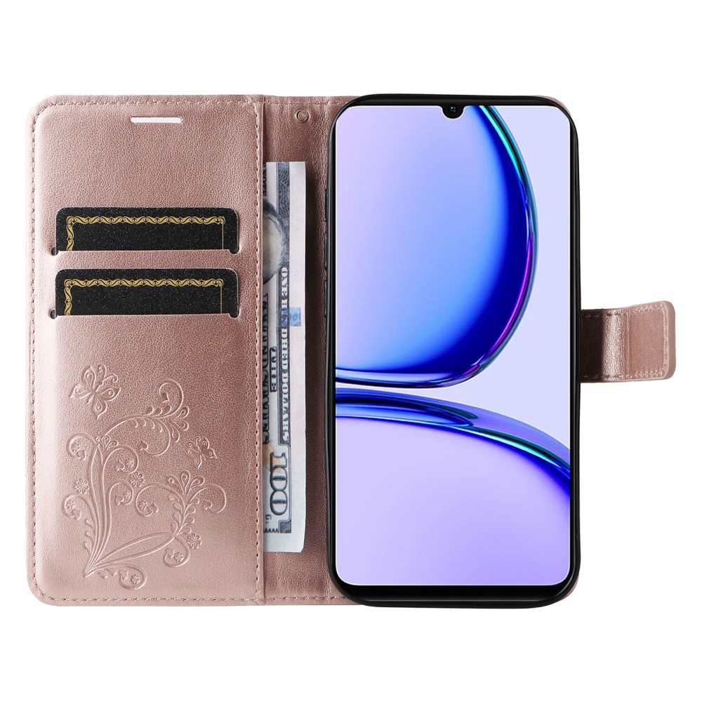 Nagy pillangó könyvtáska Realme C51/C53 készülékhez - rózsaarany