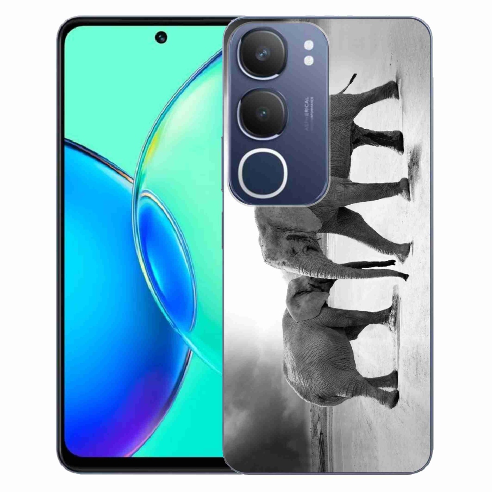 Gél borítás mmCase a Vivo Y19s készülékhez - fekete és fehér elefántok