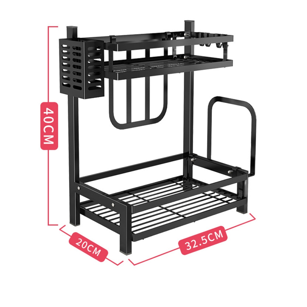 Kétszintes fűszer- és késtartó szénacélból - fekete